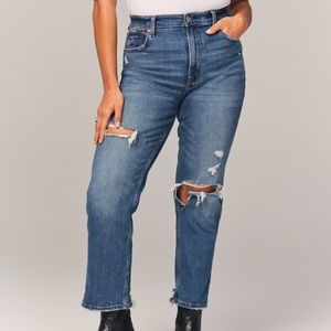 Ultra High Rise Ankle Straight Jeans - ripped medium wash